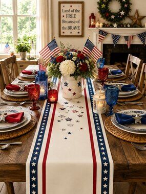 Patriotic table runner Classic stars and stripes Americana 13" x 48" Cottagecore